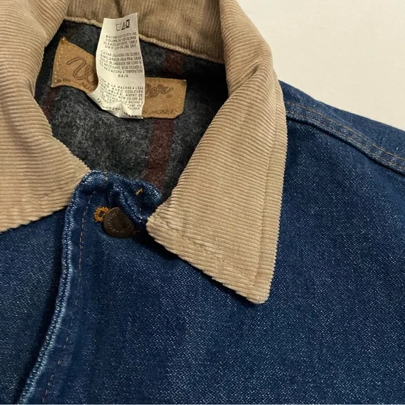 Vintage wrangler denim corduroy collar barn chore jacket coat blanket lined 40 - Picture 2 of 9